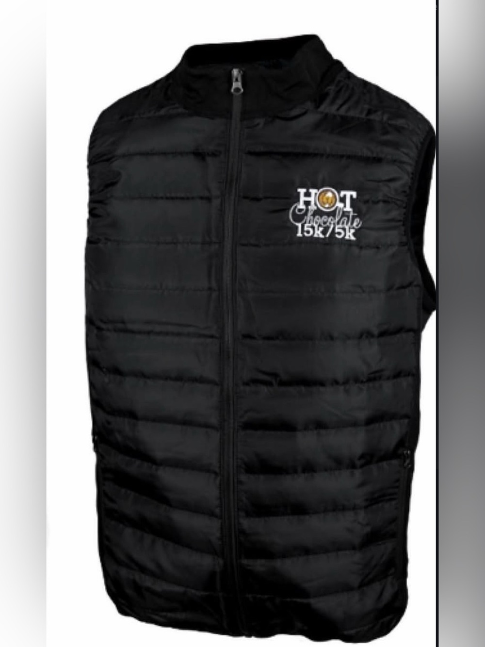 Chocolate Men's Black Quilted Zip-Front Vest with Embroidered Logo
